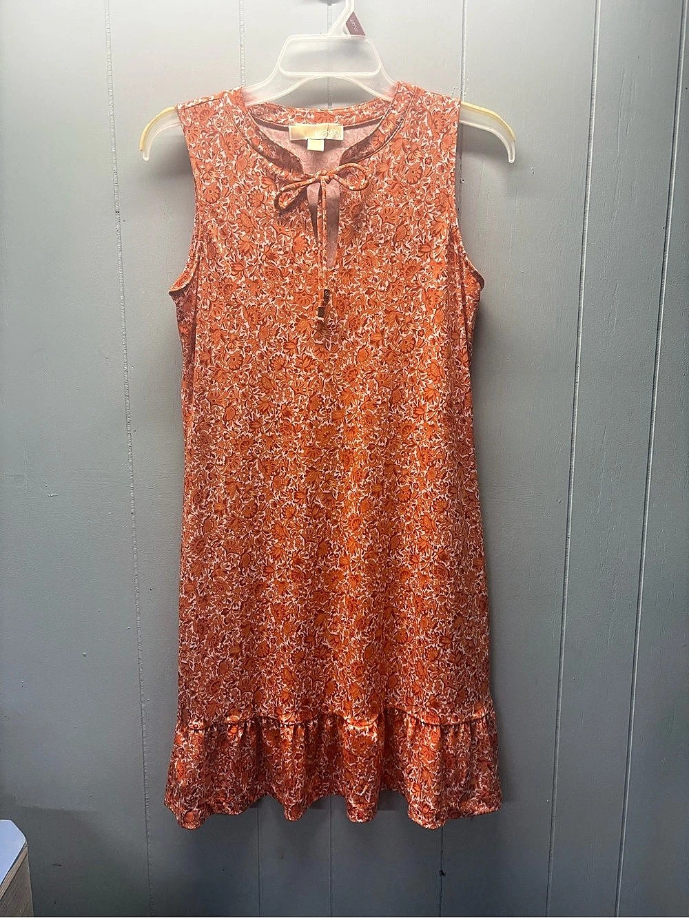Michael Kors Mandarin Orange Floral Front Tie Ruffle Hem Dress XS